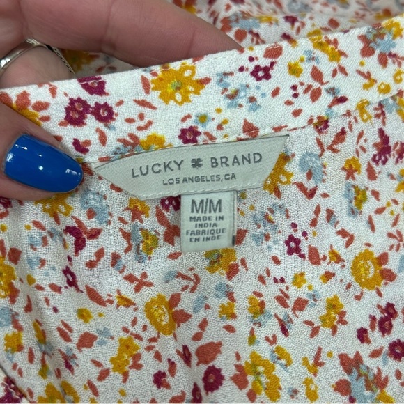 Lucky Brand Floral Pink and Orange Flowy Smocked Blouse, Size Medium - Picture 3 of 9